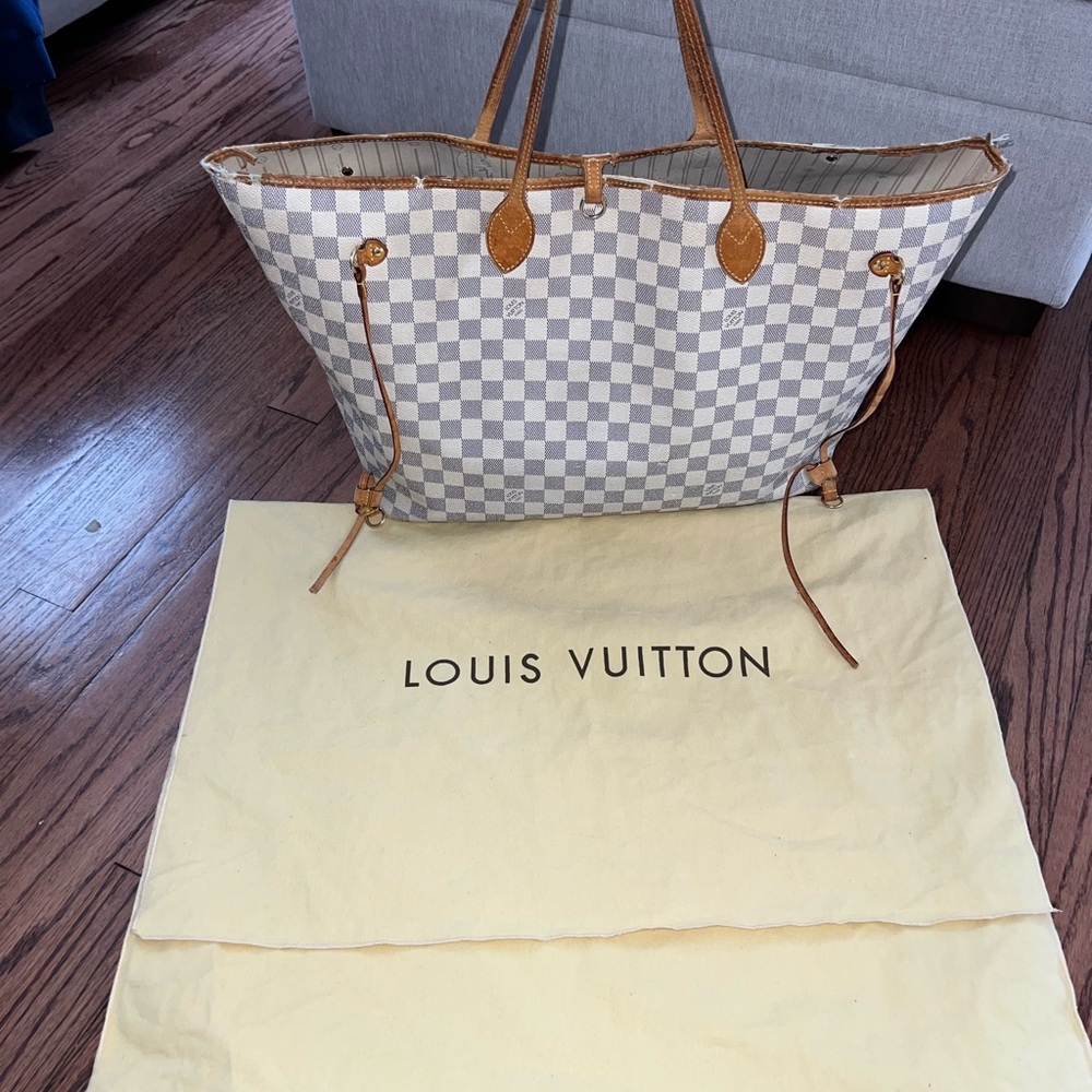 LOUIS VUITTON Neverfull GM Damier Azur Bag Interior Needs Cleaning 💎✨guaranteed